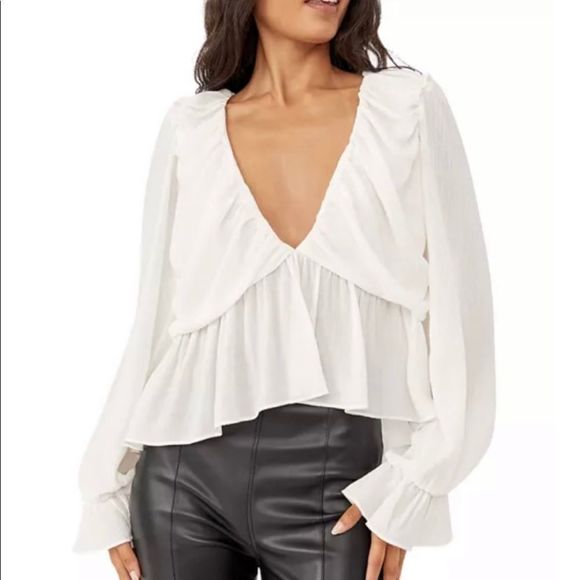 NEW! FREE PEOPLE Daia Pirate Airy Flounce Ruffle Peasant Peplum Top Blouse Small - Picture 1 of 15
